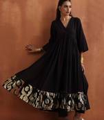 black metallic flared anarkali kurta set