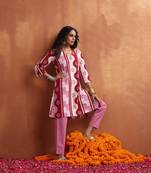 pink geometric print kurta co-ord set
