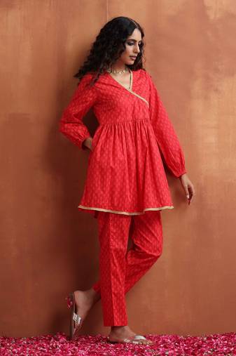 red print angrakha co-ord set
