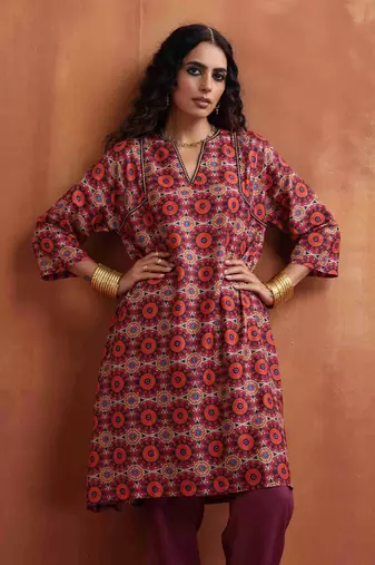beige mandala print kurta co-ord set