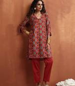 rust print kurta co-ord set