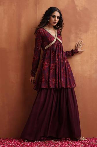 Truebrowns purple floral print sharara set