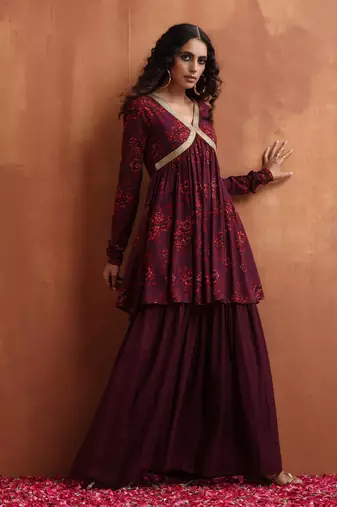 Truebrowns purple floral print sharara set