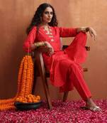 red print a-line kurta set