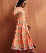 orange print flared anarkali kurta set