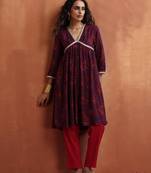 purple floral print anarkali kurta co-ord set