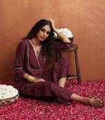 maroon straight kurta set