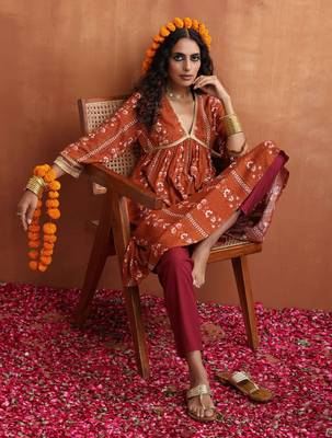 orange print anarkali kurta co-ord set 1
