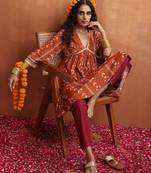 orange print anarkali kurta co-ord set