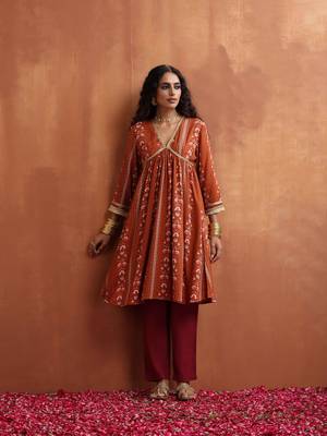 orange print anarkali kurta co-ord set 2