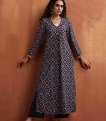 black floral print a-line kurta set