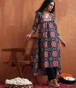 black ajrak print kurta set
