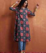 black ajrak print a-line kurta set