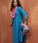 blue cotton flared anarkali kurta set