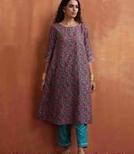 purple print a-line kurta set