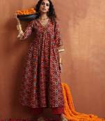 maroon flared anarkali kurta set