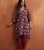 maroon print a-line kurta co-ord set