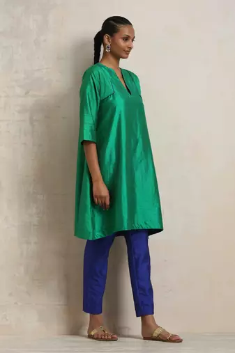 Truebrowns bright green silk kurta co-ord set