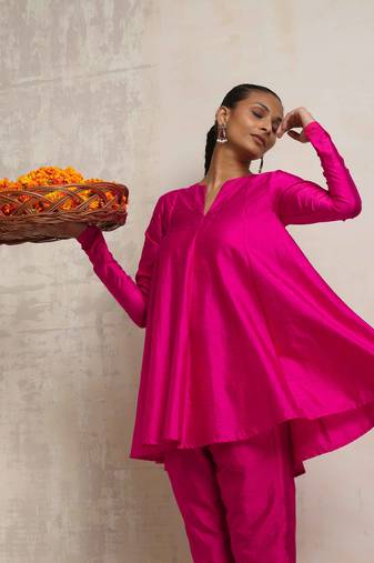 Truebrowns pink silk co-ord set