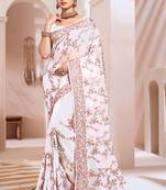 White Resham Embroidery Work Georgette Saree
