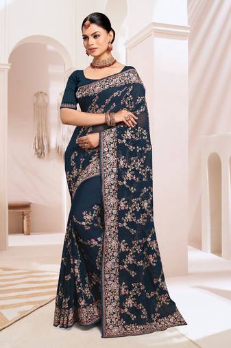 Morpeach Resham Embroidery Work Georgette Saree