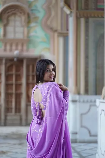 The beautiful Lavender lehenga set with embroidered and georgette dupatta