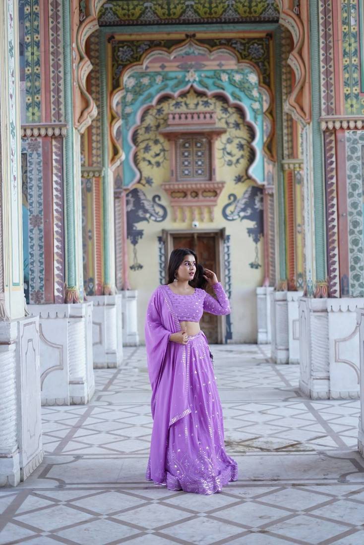 The beautiful Lavender lehenga set with embroidered and georgette dupatta