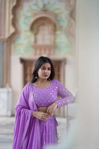 The beautiful Lavender lehenga set with embroidered and georgette dupatta