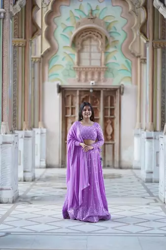 The beautiful Lavender lehenga set with embroidered and georgette dupatta