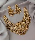 Exquisite gold lakshmi temple jewelry set - antique finish necklace and earrings