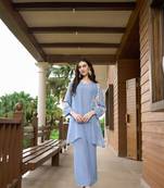 Nikhaar blue hand embroidery art silk jacket styles kurta &