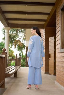 Nikhaar blue hand embroidery art silk jacket styles kurta & 5