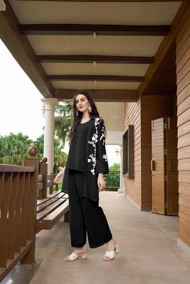 Nikhaar black hand embroidery art silk jacket styles kurta & 3