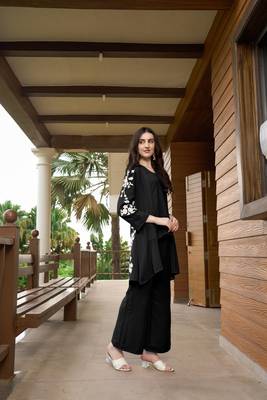 Nikhaar black hand embroidery art silk jacket styles kurta & 4