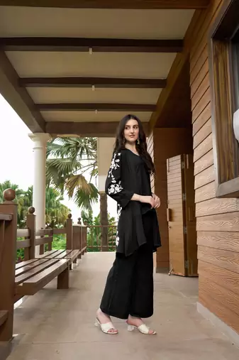 Nikhaar black hand embroidery art silk jacket styles kurta &