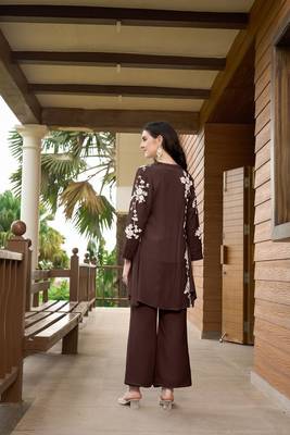Nikhaar brown hand embroidery art silk jacket styles kurta & 5