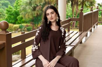 Nikhaar brown hand embroidery art silk jacket styles kurta & 6