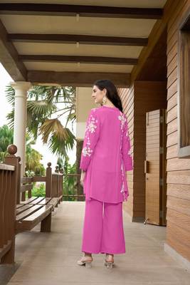 Nikhaar pink hand embroidery art silk jacket styles kurta & 5