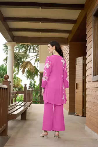 Nikhaar pink hand embroidery art silk jacket styles kurta &