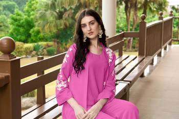 Nikhaar pink hand embroidery art silk jacket styles kurta & 6