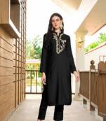 Nikhaar black hand embroidery art silk straight cut kurta &