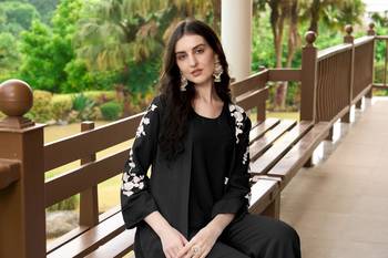 Nikhaar black hand embroidery art silk jacket styles culottes kurta & set 6