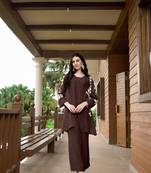 Nikhaar brown hand embroidery art silk jacket styles culottes kurta & set