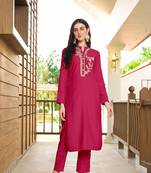 Nikhaar pink hand embroidery art silk straight cut kurta &