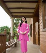 Nikhaar pink hand embroidery art silk jacket styles culottes kurta & set