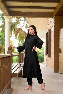 Nikhaar black hand embroidery art silk a line kurta & 3