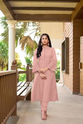 Nikhaar dark pink hand embroidery art silk a line kurta & 1