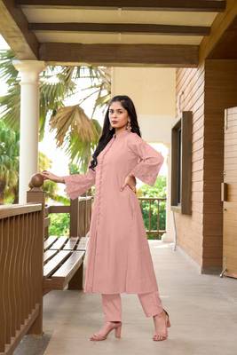 Nikhaar dark pink hand embroidery art silk a line kurta & 3