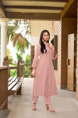 Nikhaar dark pink hand embroidery art silk a line kurta & 4