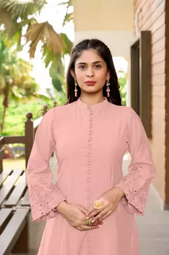 Nikhaar dark pink hand embroidery art silk a line kurta &